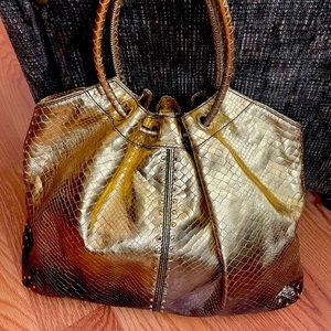 Micheal Kors Gold Metallic Astor Studded Ring Tote